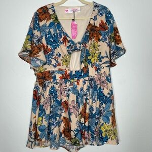 NWT Southern Fried Chics Floral Print Romper Size XXL Tropical Cruise